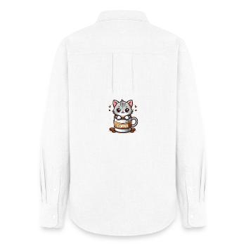 Katze mit Kaffeebecher 1 - Frauen Oxford Hemd - Weiß - Hinten - AI Model Female 172 light (172cm)