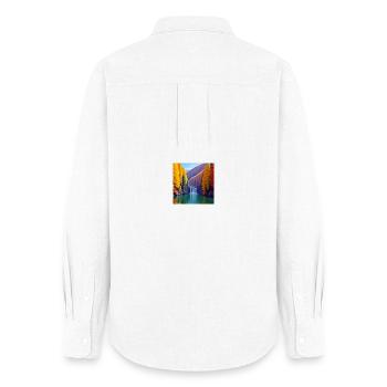 Waterfall Autumn Golden Forest - Women's Oxford Shirt - white - Back - AI Model Female 172 light (172cm)