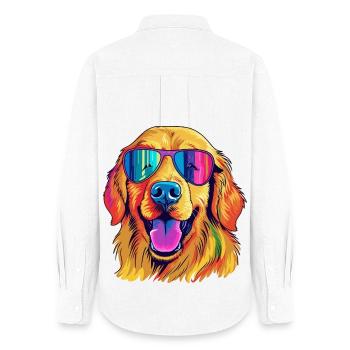 Vibrant Sunglass Pup - Women's Oxford Shirt - white - Back - AI Model Female 172 light (172cm)