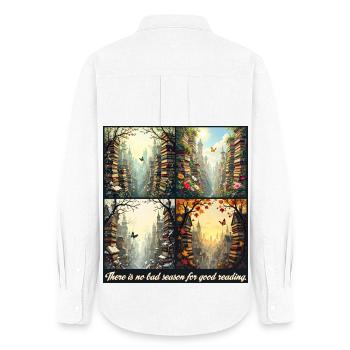 Les Quatre Saisons dans la Cité des Livres - Chemise Oxford Femme - blanc - Dos - AI Model Female 172 light (172cm)