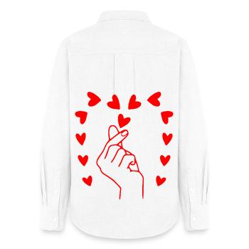 Finger Heart Love – Dessin minimaliste en lignes rouges - Chemise Oxford Femme - blanc - Dos - AI Model Female 172 light (172cm)