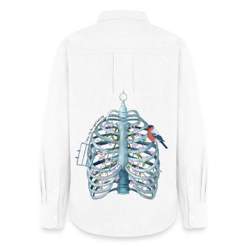 Gefangenes Herz – Rippenkäfig, Blüten & Vogel - Frauen Oxford Hemd - Weiß - Hinten - AI Model Female 172 light (172cm)