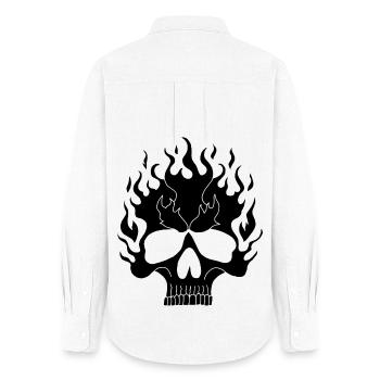 Black Flaming Skull - Women's Oxford Shirt - white - Back - AI Model Female 172 light (172cm)