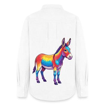 Bunte Eselregenbogen-Pop-Art-Aquarell - Frauen Oxford Hemd - Weiß - Hinten - AI Model Female 172 light (172cm)