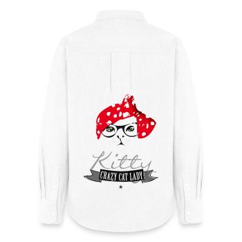 chat hippie minou dame folle de chat foulard rouge br - Chemise Oxford Femme - blanc - Dos - AI Model Female 172 light (172cm)