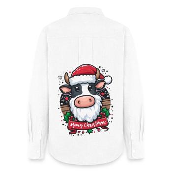 Moo-ey Christmas Kawaii Cow Funny Santa Claus - Women's Oxford Shirt - white - Back - AI Model Female 172 light (172cm)