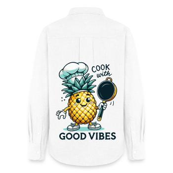Cuisinez avec joie Ananas Chef Happy Cooking - Chemise Oxford Femme - blanc - Dos - AI Model Female 172 light (172cm)
