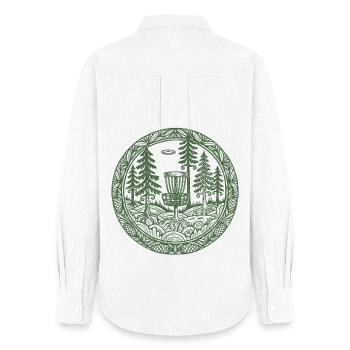 Scène du parcours Flying Disc Golf Basket Forest - Chemise Oxford Femme - blanc - Dos - AI Model Female 172 light (172cm)