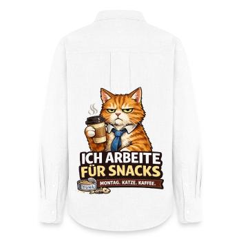 Je travaille pour Snacks – Office Cat - Chemise Oxford Femme - blanc - Dos - AI Model Female 172 light (172cm)