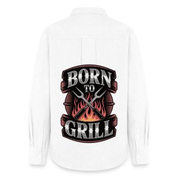 Born To Grill BBQ Shirt – Grillen Barbecue - Women's Oxford Shirt - white - Back - AI Model Female 172 light (172cm)