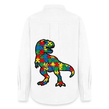 Autisme Dinosaure T-Rex Enfant - Chemise Oxford Femme - blanc - Dos - AI Model Female 172 light (172cm)