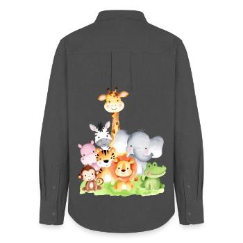 Cute African Animals – 🦁 🐵 🐊 in Watercolor - Women's Oxford Shirt - anthracite - Back - AI Model Female 172 light (172cm)