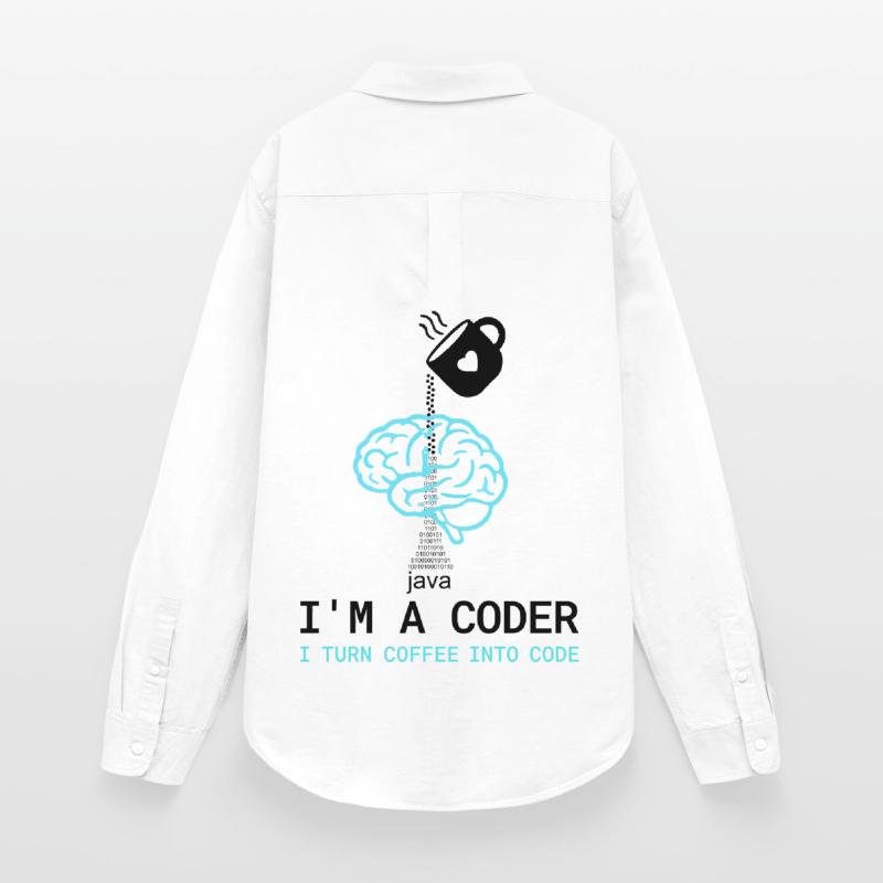 Coder T-Shirt: Coffee into Code – Nerdy Programmie Frauen Oxford Hemd