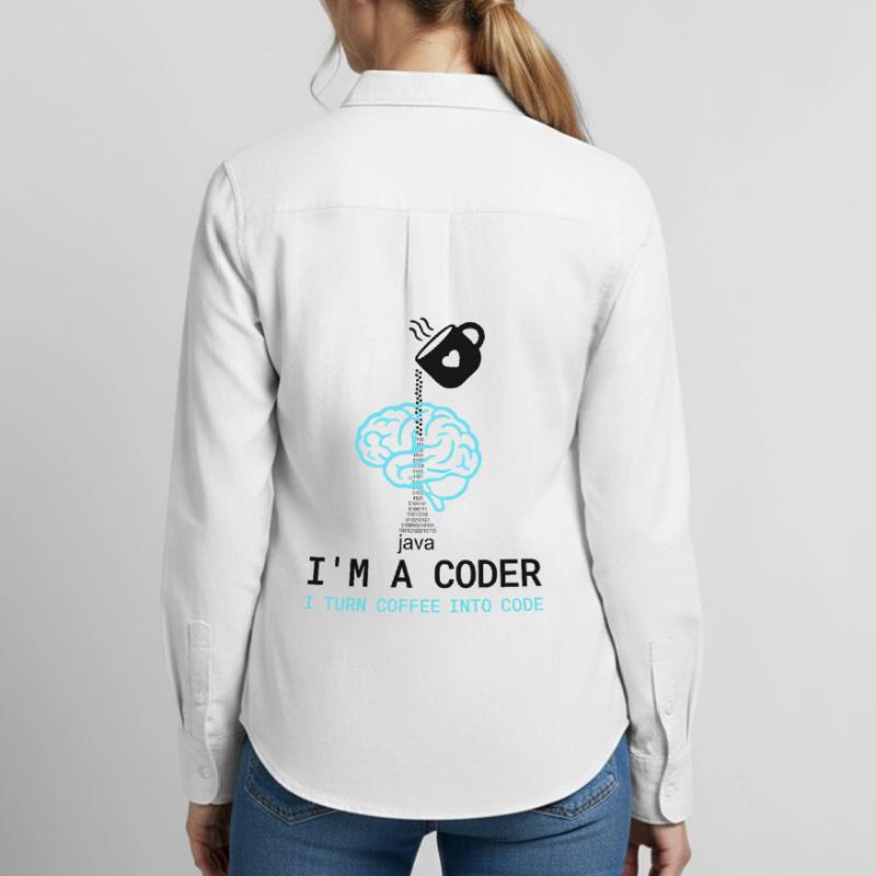 Coder T-Shirt: Coffee into Code – Nerdy Programmie Frauen Oxford Hemd