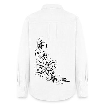 Vrille florale avec des fleurs, été, noir. - Chemise Oxford Femme - blanc - Dos - AI Model Female 172 light (172cm)