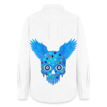 Un t-shirt avec un crâne avec des pierres précieuses et des ailes. - Chemise Oxford Femme - blanc - Dos - AI Model Female 172 light (172cm)