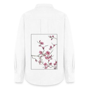 Cherry Blossoms Floral Design - Women's Oxford Shirt - white - Back - AI Model Female 172 light (172cm)