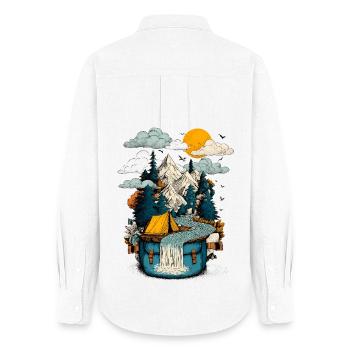 Sentier du lac de montagne - Camping Backpacker Motif - Chemise Oxford Femme - blanc - Dos - AI Model Female 172 light (172cm)