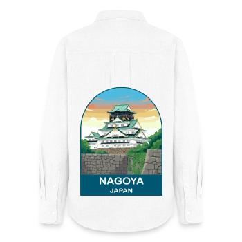 Nagoya Japan Castle Vintage Travel Poster Art - Women's Oxford Shirt - white - Back - AI Model Female 172 light (172cm)