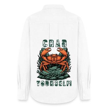 Humour Crabe Crab Yourself Vintage - Chemise Oxford Femme - blanc - Dos - AI Model Female 172 light (172cm)