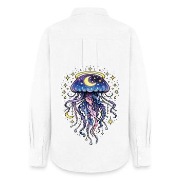 Jellyfish, cosmic galaxy, moon and stars - Women's Oxford Shirt - white - Back - AI Model Female 172 light (172cm)