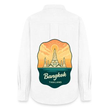 Bangkok Wat Arun Vintage Sunset Travel Badge - Women's Oxford Shirt - white - Back - AI Model Female 172 light (172cm)