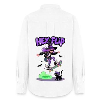 Hex Flip Witch Conception de planche à roulettes - Chemise Oxford Femme - blanc - Dos - AI Model Female 172 light (172cm)