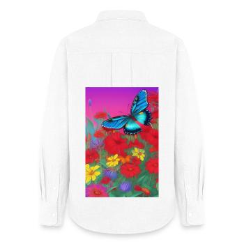 Fleurs et papillon - Chemise Oxford Femme - blanc - Dos - AI Model Female 172 light (172cm)