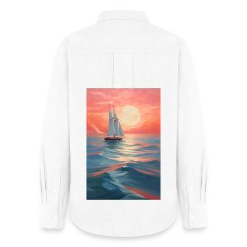 Paysage Maritime dans un style géométrique - Chemise Oxford Femme - blanc - Dos - AI Model Female 172 light (172cm)