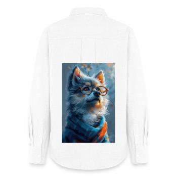 Funny Wolf Illustration Poster - Women's Oxford Shirt - white - Back - AI Model Female 172 light (172cm)