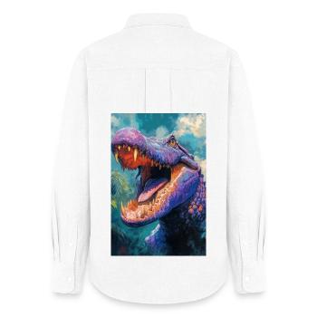 Illustration of a crocodile - Chemise Oxford Femme - blanc - Dos - AI Model Female 172 light (172cm)