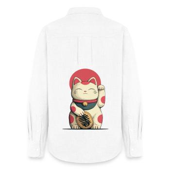 Maneki-Neko Glücks-Katze - Frauen Oxford Hemd - Weiß - Hinten - AI Model Female 172 light (172cm)