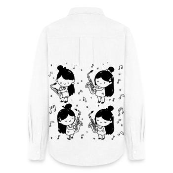 Cartoon Saxophone Girl - Women's Oxford Shirt - white - Back - AI Model Female 172 light (172cm)