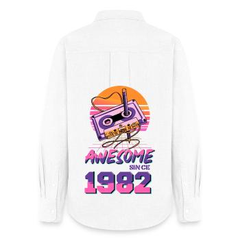Cassette Rétro 1982 Neon Design - Chemise Oxford Femme - blanc - Dos - AI Model Female 172 light (172cm)