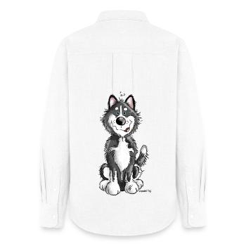 Funny Sibirian Husky Cartoon - Gift - Dog - Women's Oxford Shirt - white - Back - AI Model Female 172 light (172cm)