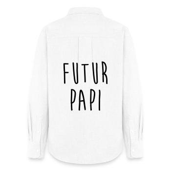 Futur Papi / Grand Pere / Naissance / Papy / Bébé - Chemise Oxford Femme - blanc - Dos - AI Model Female 172 light (172cm)