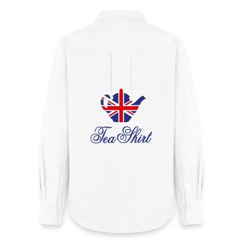 Tea Shirt Britisch Flagge Union Jack Tee Wortspiel - Frauen Oxford Hemd - Weiß - Hinten - AI Model Female 172 light (172cm)
