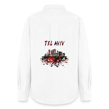 Tel Aviv Skyline / Cadeau Israël ville - Chemise Oxford Femme - blanc - Dos - AI Model Female 172 light (172cm)