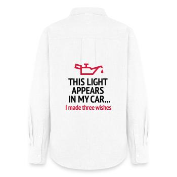 Funny blonde joke driver's license car driving oil - Women's Oxford Shirt - white - Back - AI Model Female 172 light (172cm)