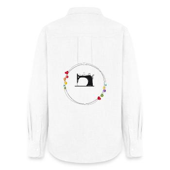 machine à coudre stylisée nostalgique avec boutons - Chemise Oxford Femme - blanc - Dos - AI Model Female 172 light (172cm)