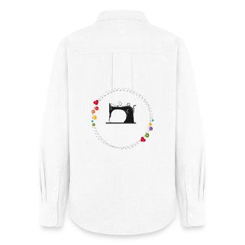 machine à coudre stylisée nostalgique avec boutons - Chemise Oxford Femme - blanc - Dos - AI Model Female 172 light (172cm)