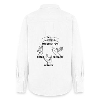 Ensemble pour la paix, la liberté et le respect - Chemise Oxford Femme - blanc - Dos - AI Model Female 172 light (172cm)