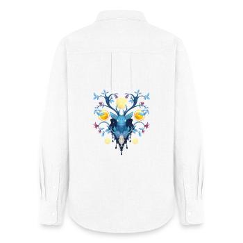 Blue Ink Spirits - Night Deer and Flowerwood 2 - Women's Oxford Shirt - white - Back - AI Model Female 172 light (172cm)