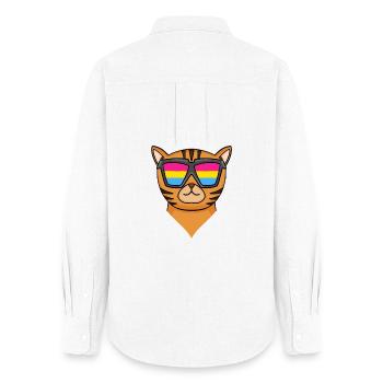 Chat pansexuel du Bengale - Chat avec lunettes - Chemise Oxford Femme - blanc - Dos - AI Model Female 172 light (172cm)
