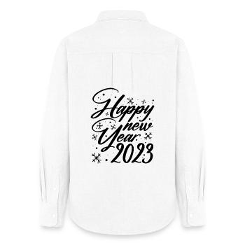 Glückliches neues Jahr 2023 - Frauen Oxford Hemd - Weiß - Hinten - AI Model Female 172 light (172cm)