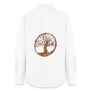 Médaillon d’arbre avec des feuilles colorées en aspect bois - Chemise Oxford Femme - blanc - Dos - AI Model Female 172 light (172cm)