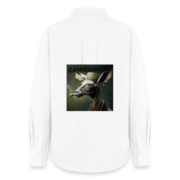 Cannabiche 04 avec typographie - Chemise Oxford Femme - blanc - Dos - AI Model Female 172 light (172cm)