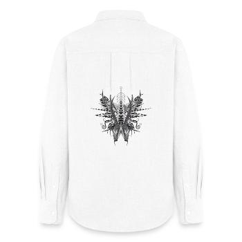 Structure artistique faite de rubans et de plumes - Chemise Oxford Femme - blanc - Dos - AI Model Female 172 light (172cm)