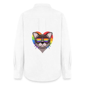 Regenbogen - Katze Burma-Katze mit Brille und Herz - Frauen Oxford Hemd - Weiß - Hinten - AI Model Female 172 light (172cm)