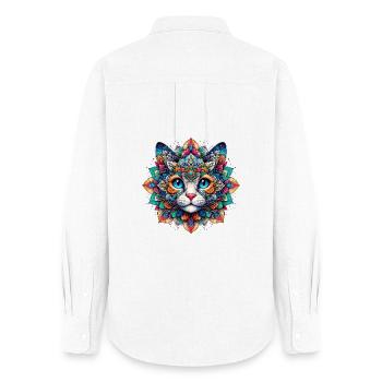 Cat decorated with Mandalas - Women's Oxford Shirt - white - Back - AI Model Female 172 light (172cm)